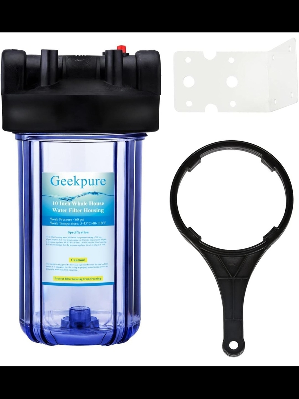 Geekpure 10" Big Blue Water Filter Housing 1" NPT Clear Whole House